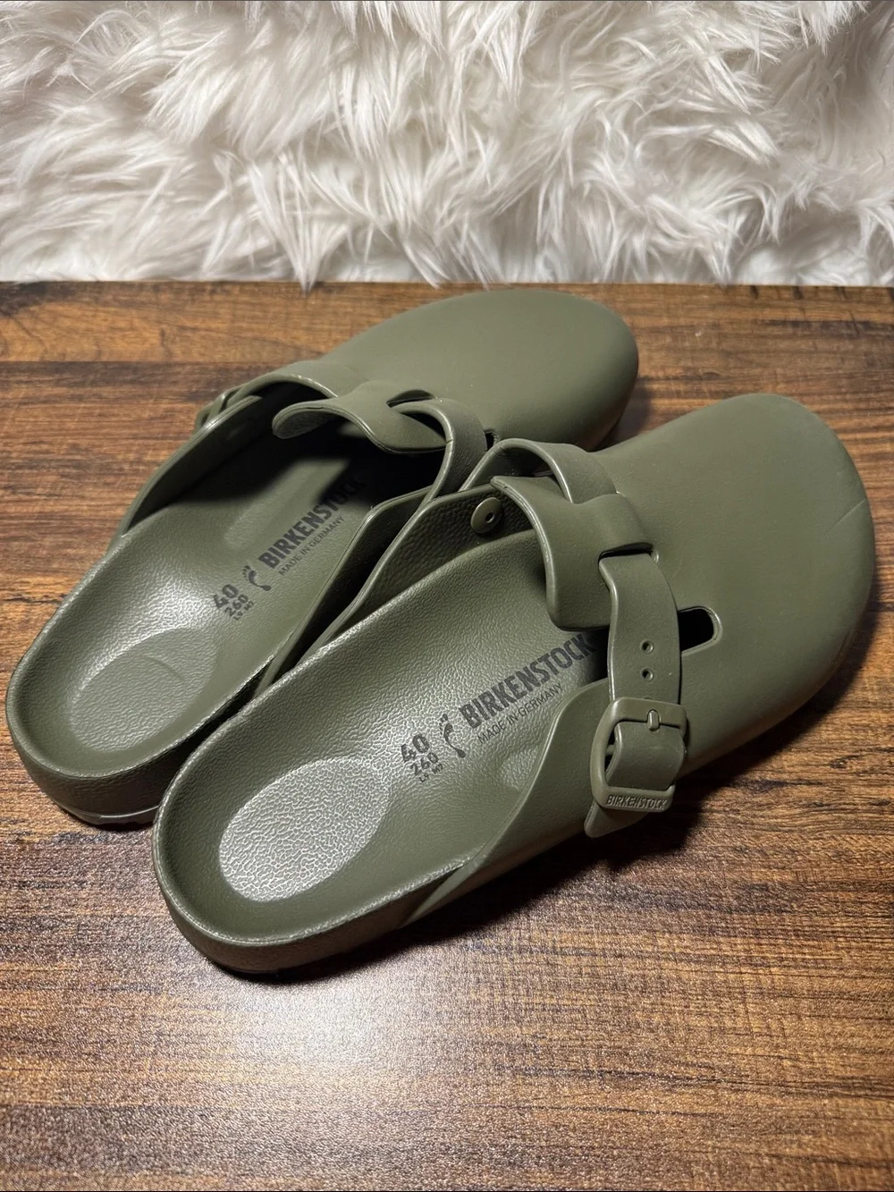 Birkenstock Olive Green Slip-On Clogs with Buckle
